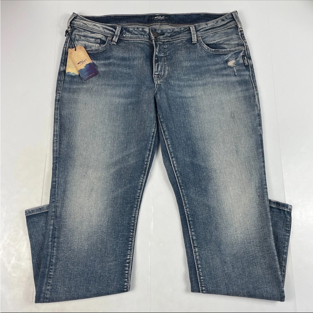 Silver Jeans Womens 34 x 27 Blue Sam Tapered Leg Embroidered Medium Wash Denim